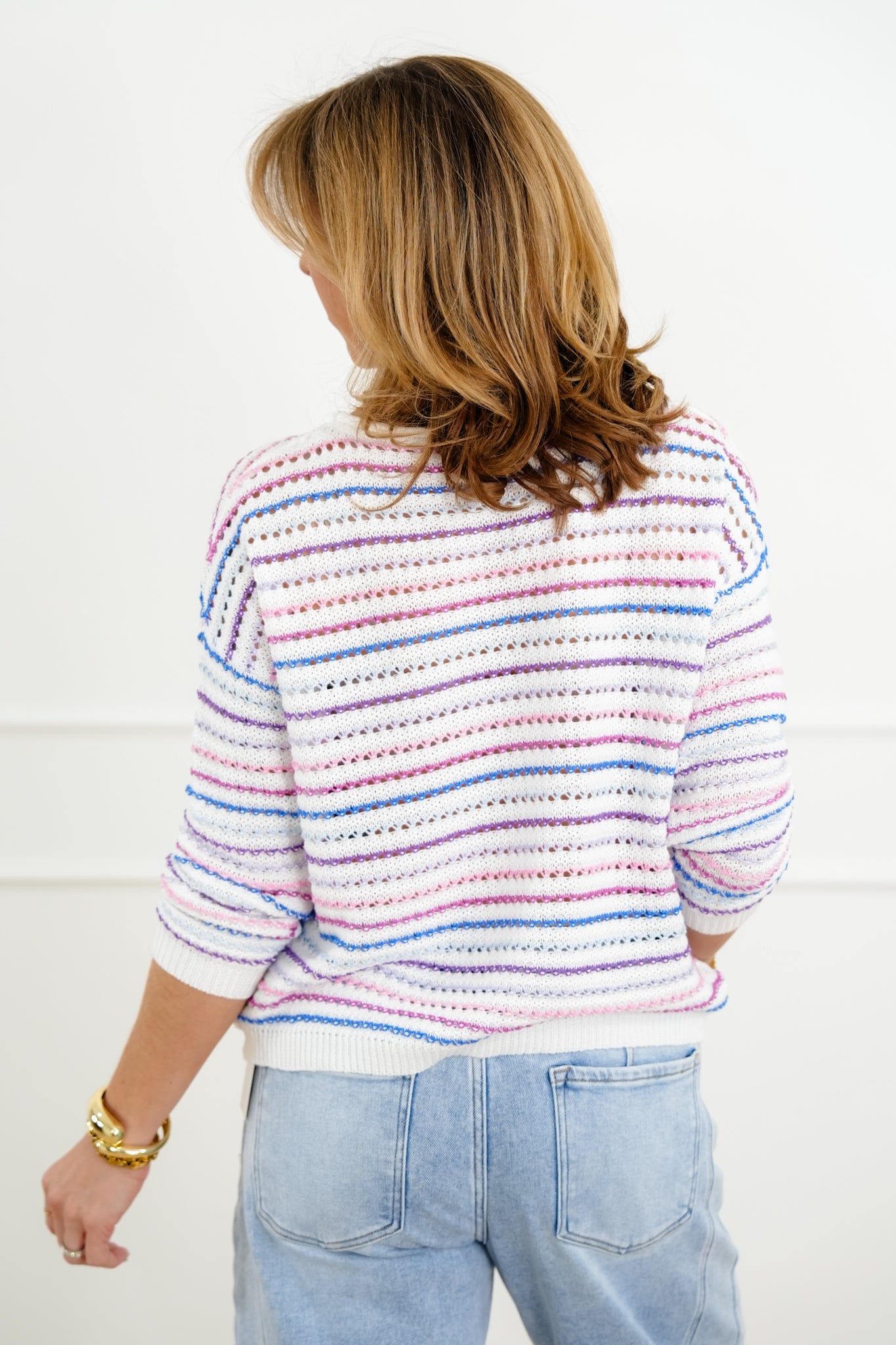 Multi Color Stripe Long Sleeve Knit Sweater Top