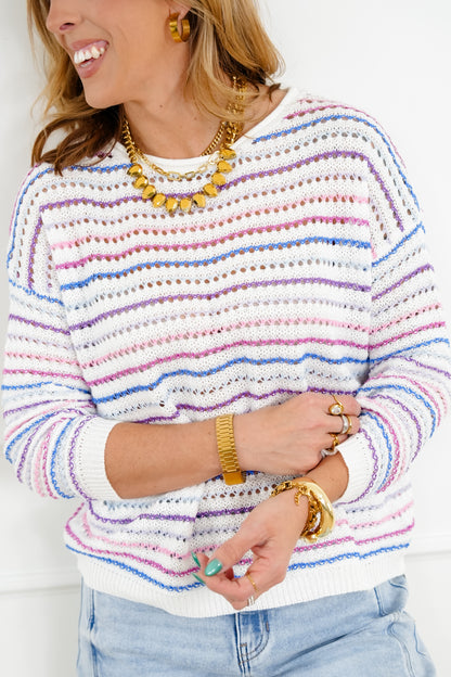 Multi Color Stripe Long Sleeve Knit Sweater Top