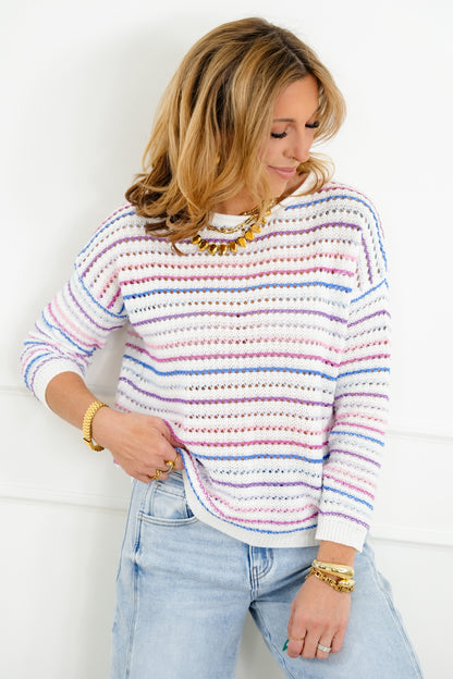 Multi Color Stripe Long Sleeve Knit Sweater Top