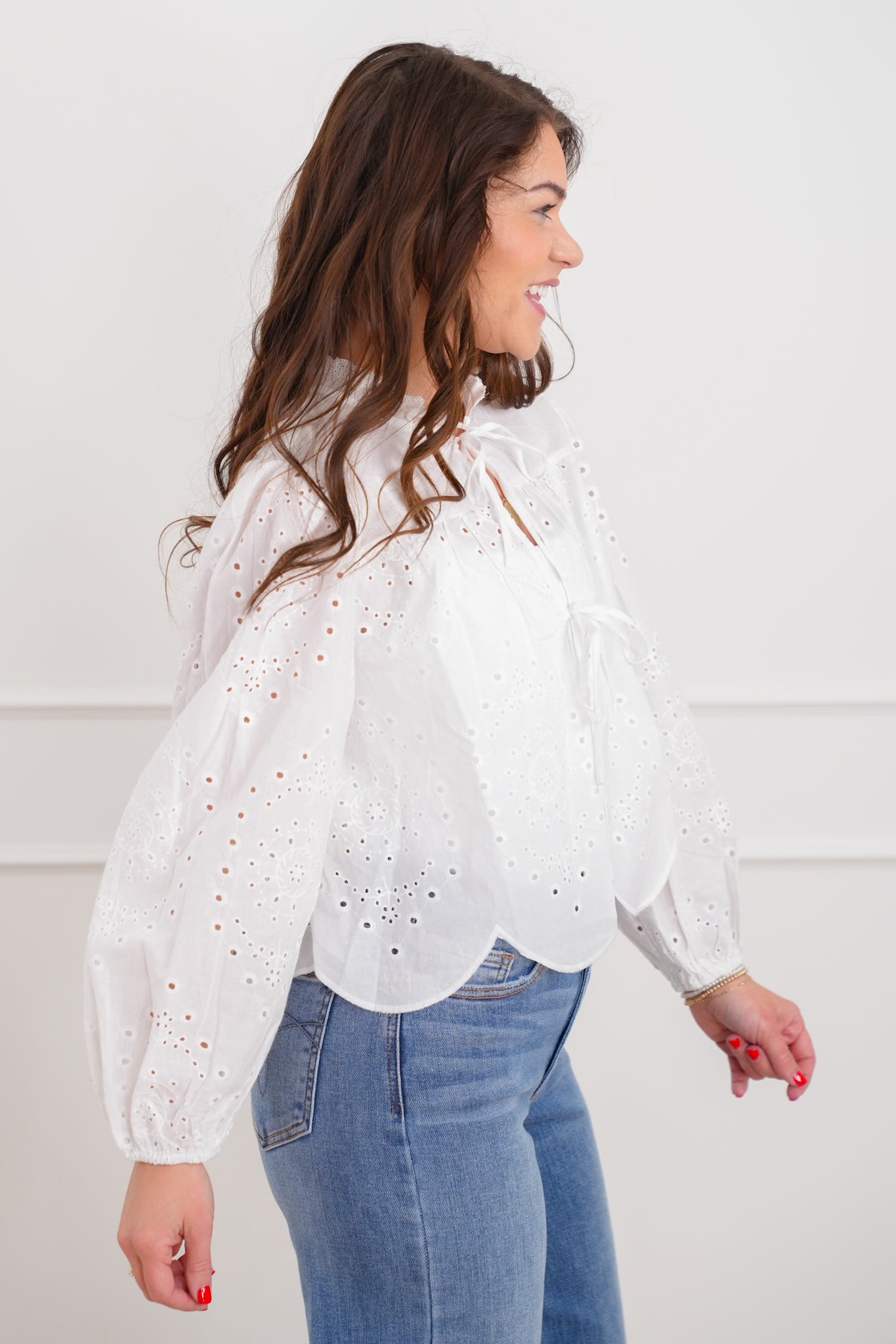 White Long Sleeve Top With Front Tie