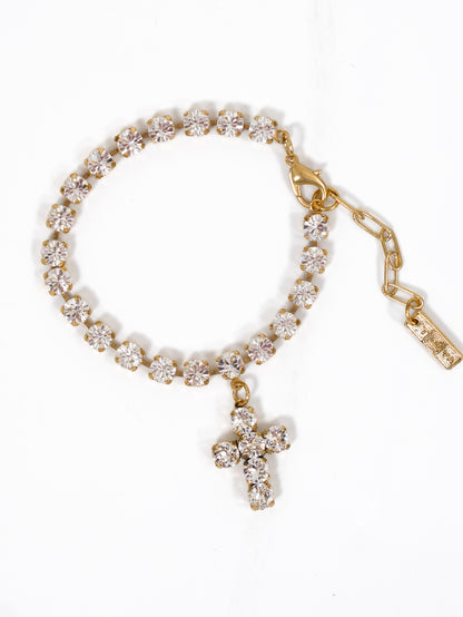 TOVA Baby Donatella Crystal Cross Anklet