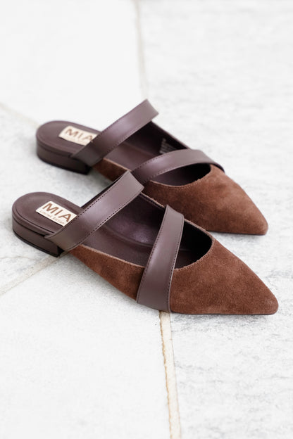 MIA Vegan Suede Double Strap Pointed Flats