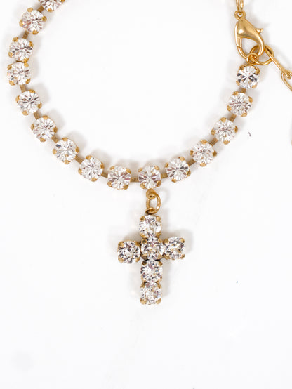 TOVA Baby Donatella Crystal Cross Anklet