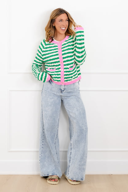 Stripe Knit Long Sleeve Button Down Cardigan