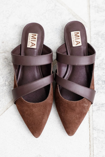 MIA Vegan Suede Double Strap Pointed Flats