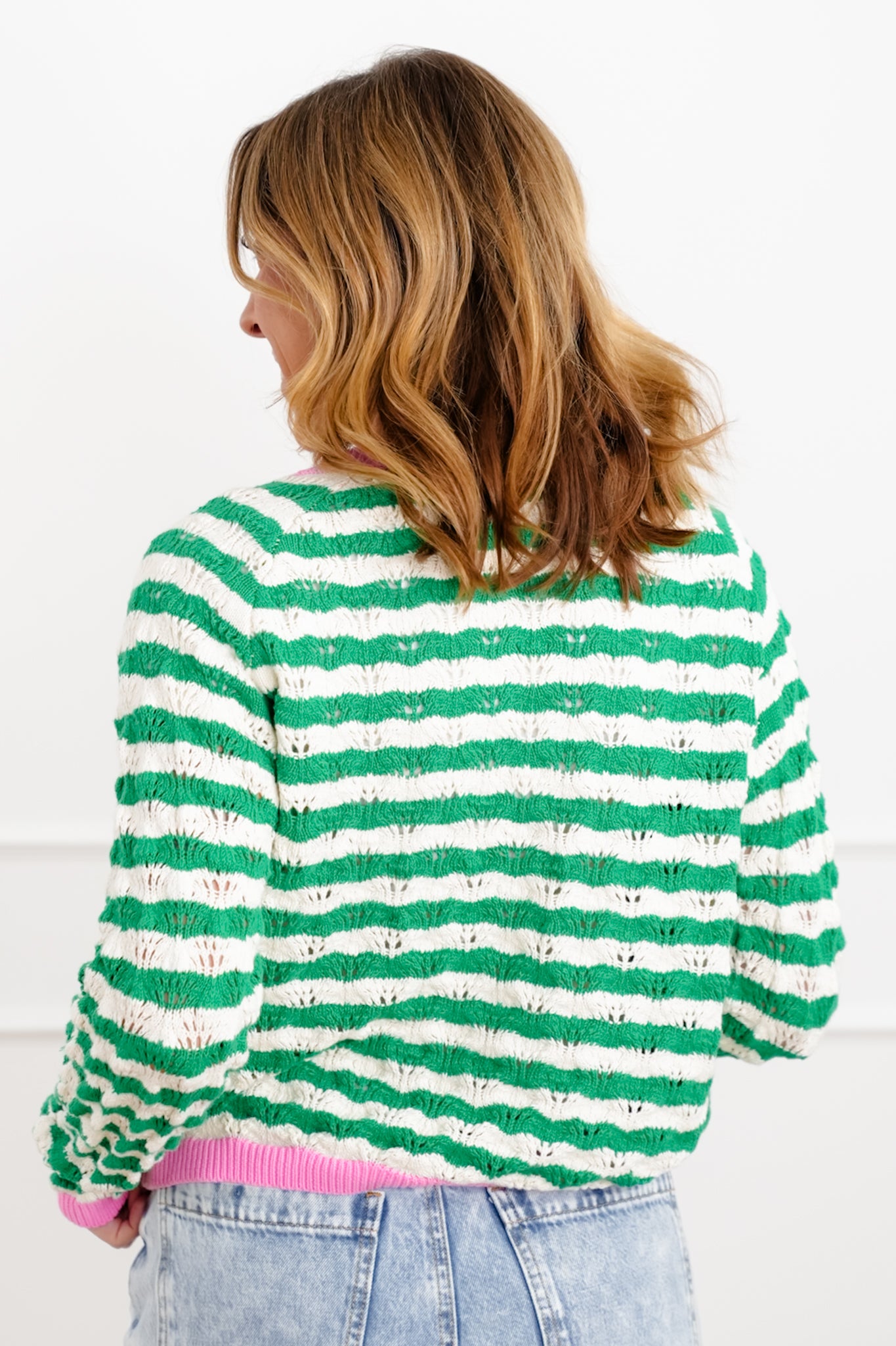 Stripe Knit Long Sleeve Button Down Cardigan