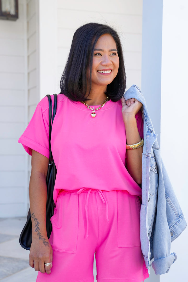 Solid French Terry Short Sleeve Top