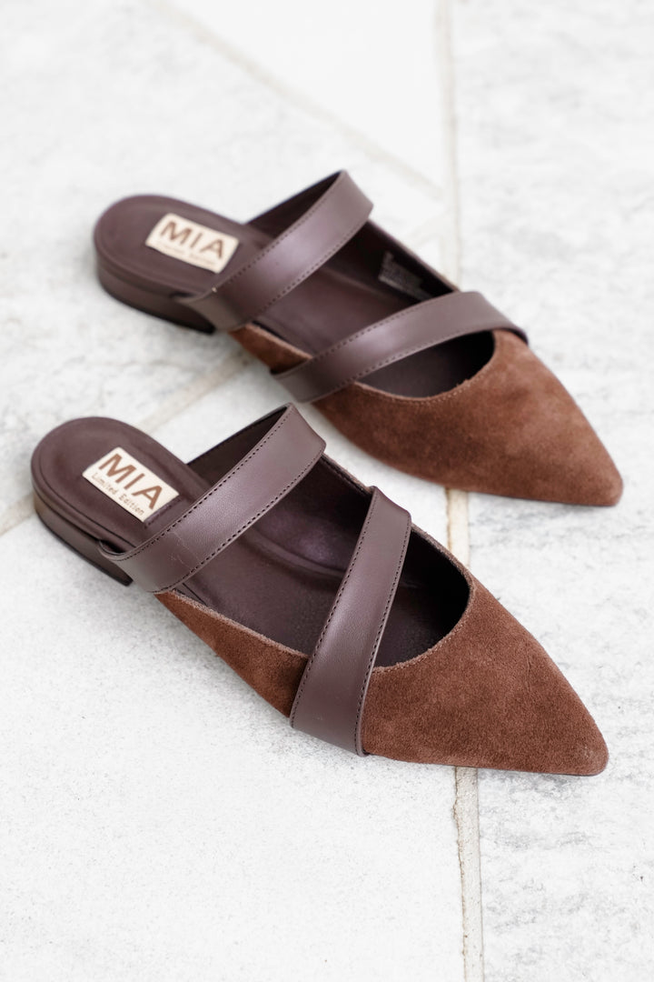 MIA Vegan Suede Double Strap Pointed Flats