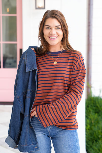 Stripe Long Sleeve Crew Neck Top