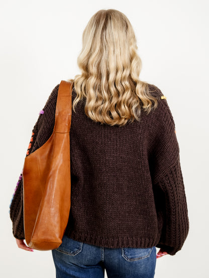 Long Sleeve Open Front Knit Cardigan with Stitch Detail