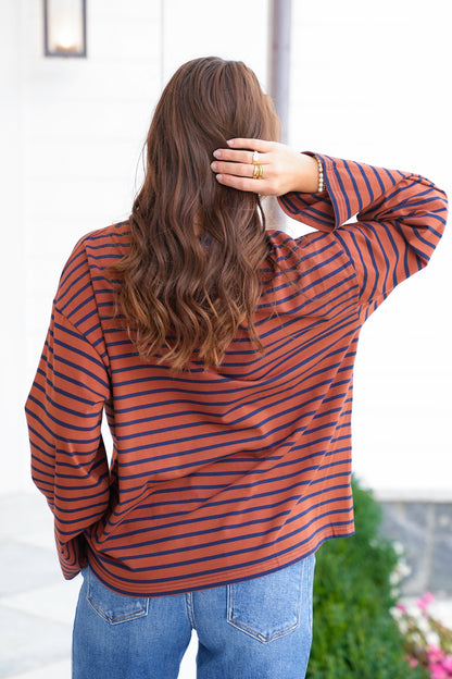 Stripe Long Sleeve Crew Neck Top