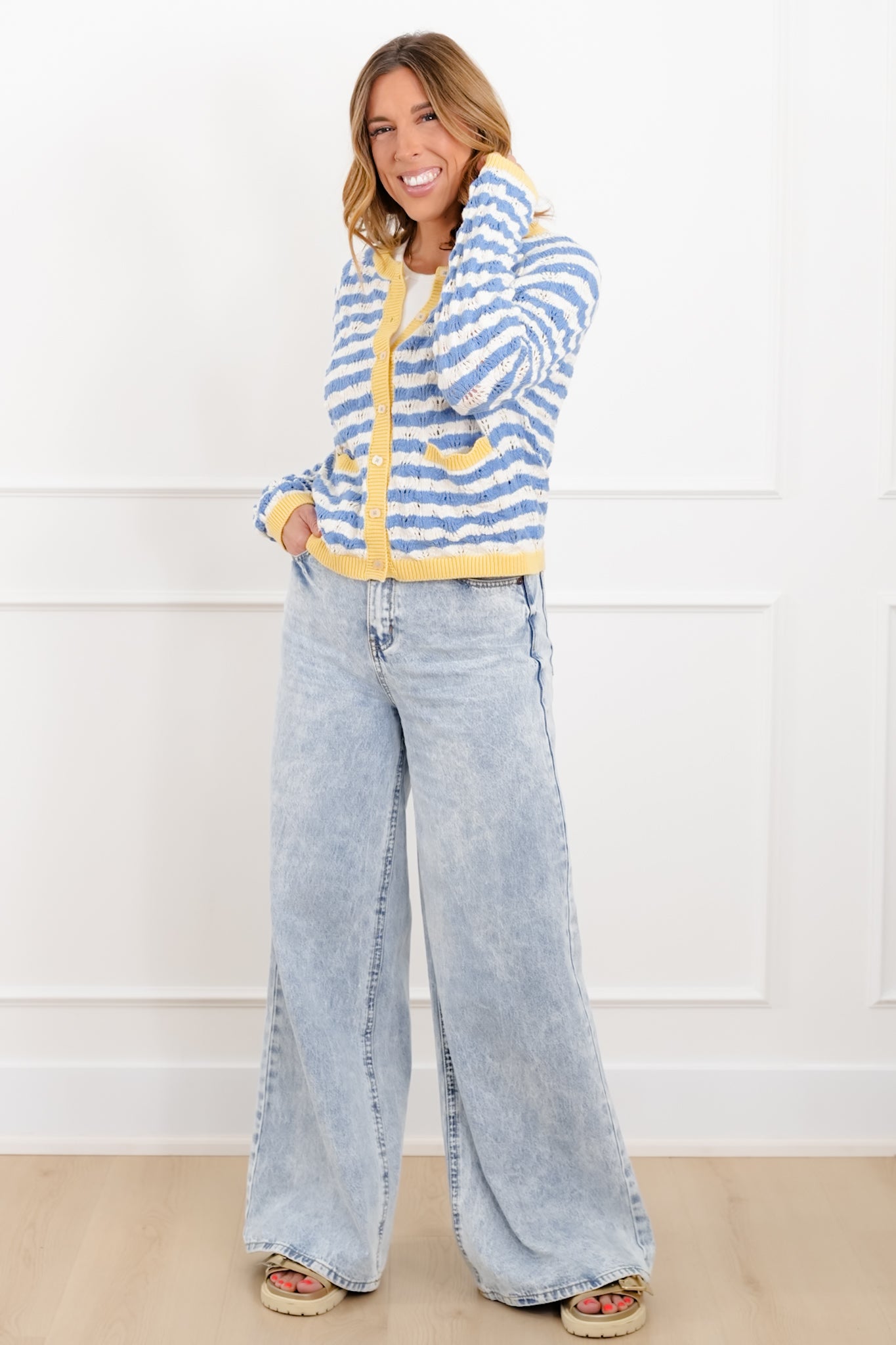 Stripe Knit Long Sleeve Button Down Cardigan