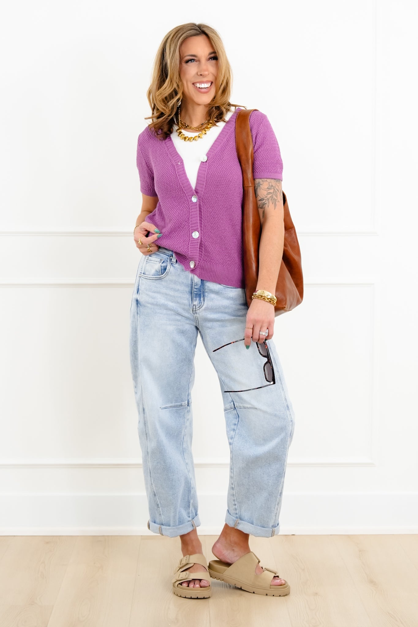 Knit Short Sleeve Button Down Cardigan