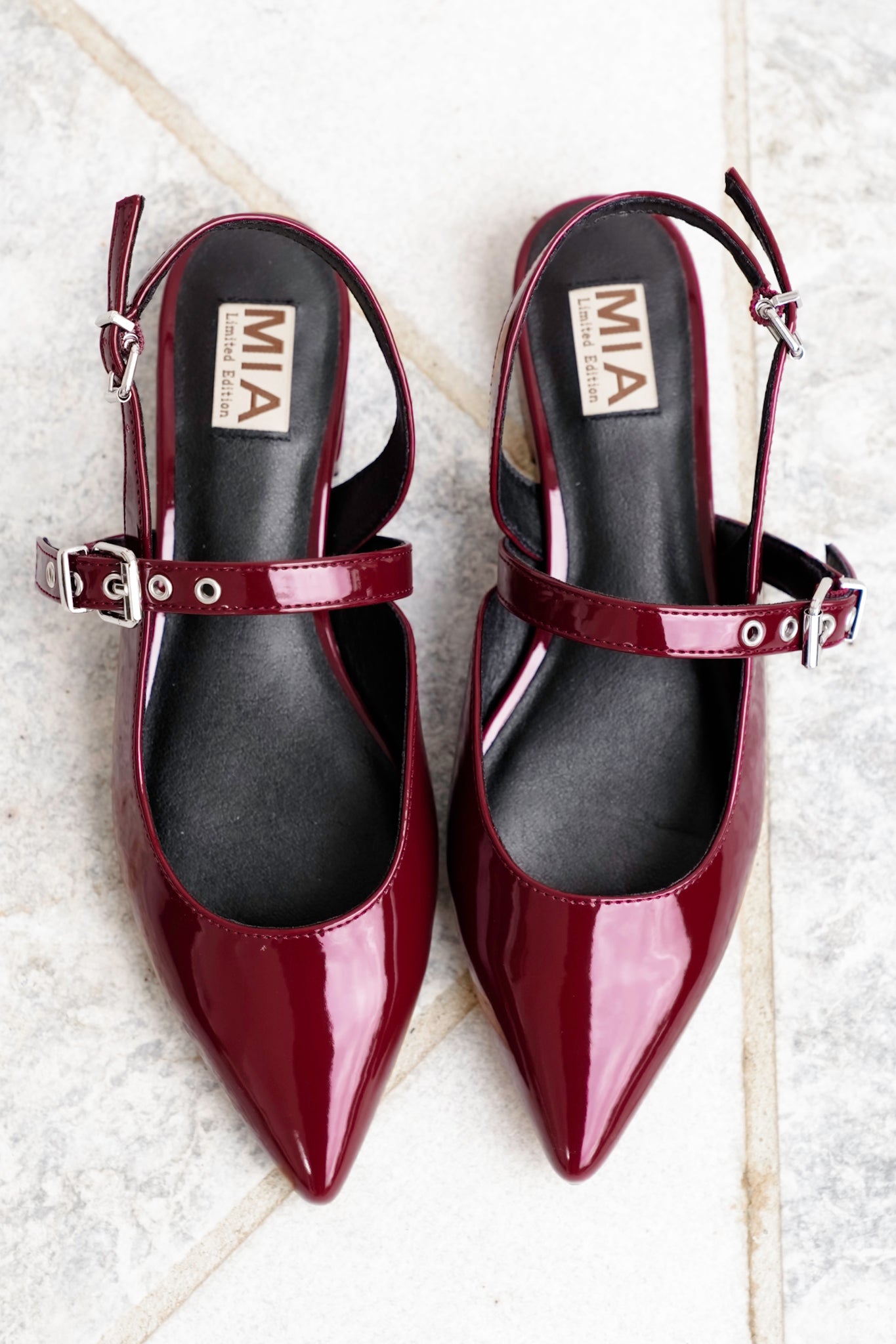 MIA Pointed Toe Slingback Flats with Adjustable Buckles