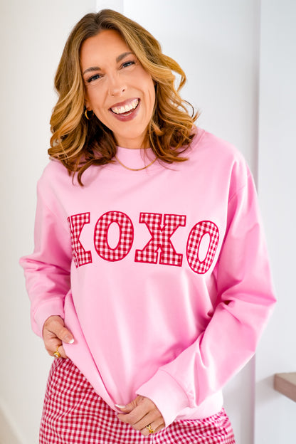 Long Sleeve Mock Neck Gingham "XOXO" Sweatshirt