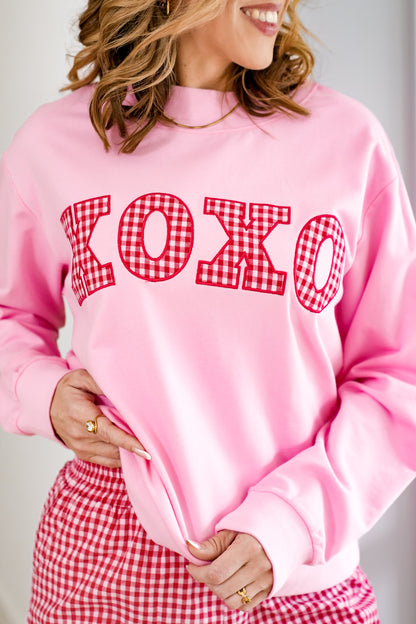 Long Sleeve Mock Neck Gingham "XOXO" Sweatshirt