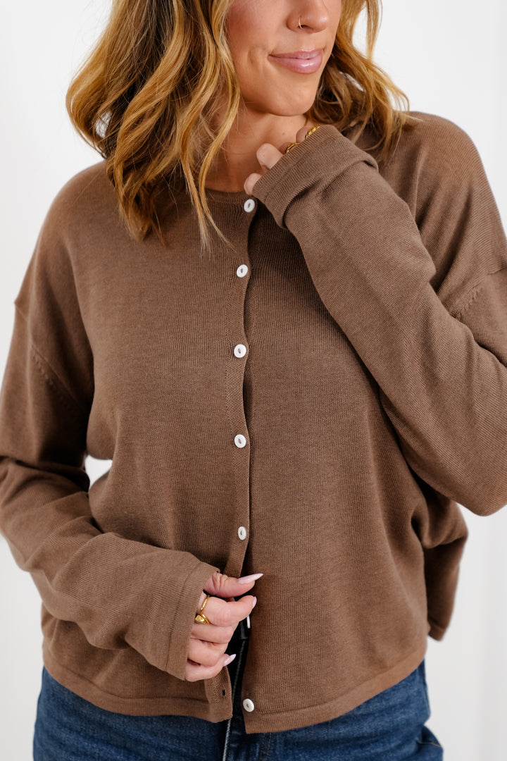 Solid Long Sleeve Button Down Cardigan