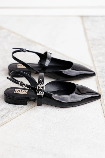 MIA Pointed Toe Slingback Flats with Adjustable Buckles