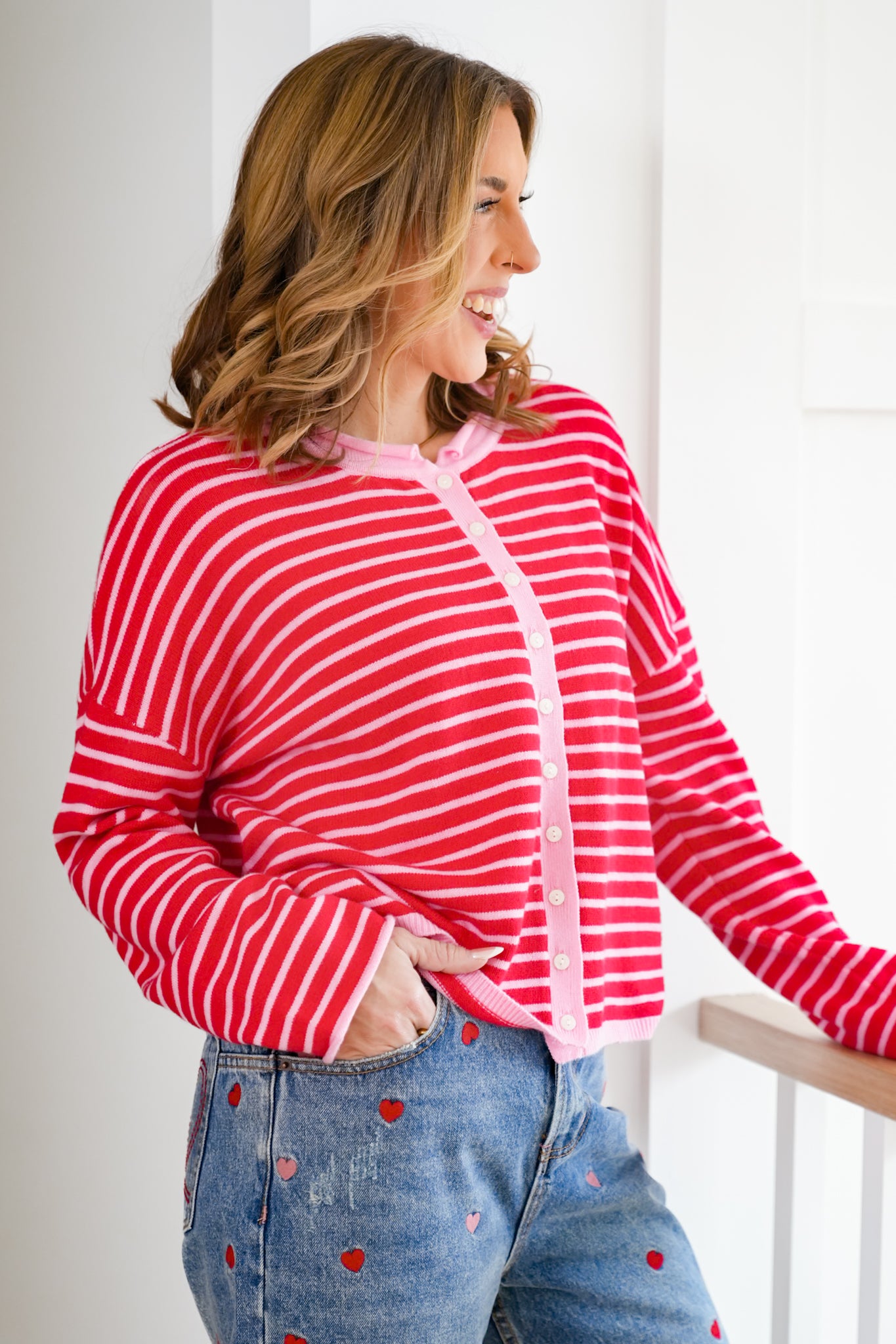 Striped Long Sleeve Button Down Cardigan Sweater