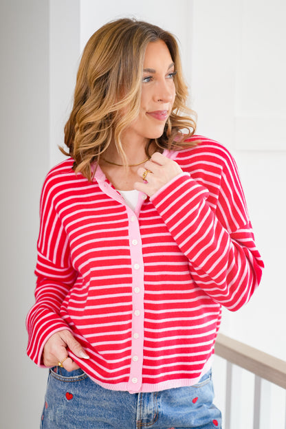 Striped Long Sleeve Button Down Cardigan Sweater