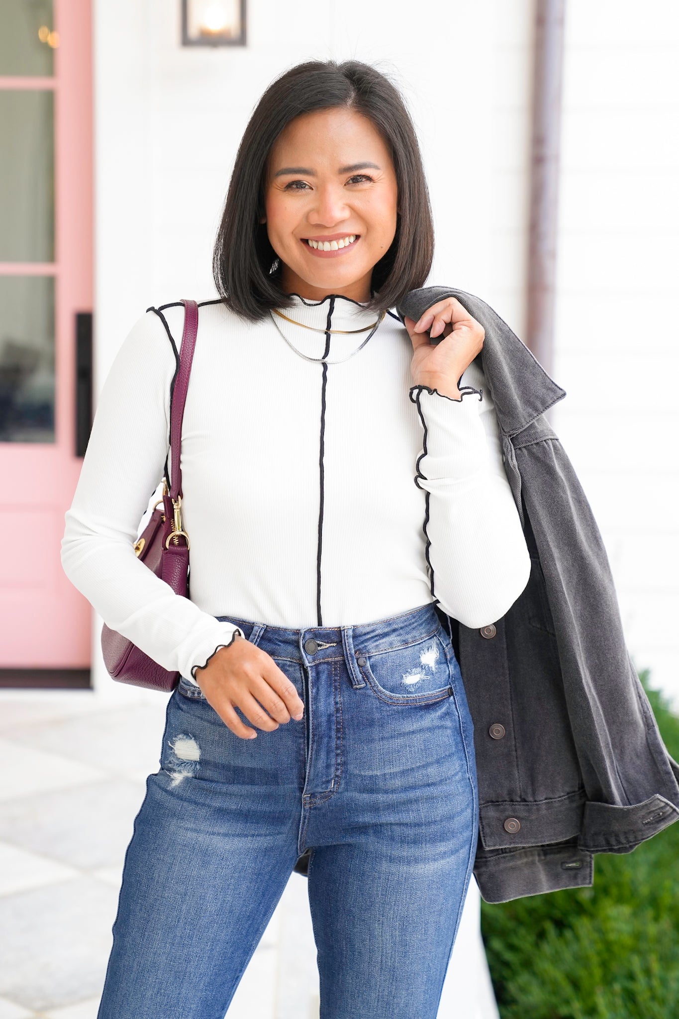 Ribbed Long Sleeve Mock Neck Top