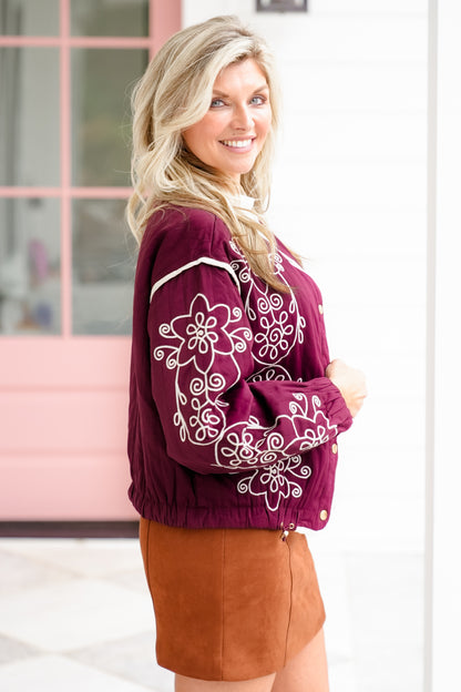 Embroidered Quilted Long Sleeve Jacket