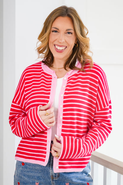 Striped Long Sleeve Button Down Cardigan Sweater