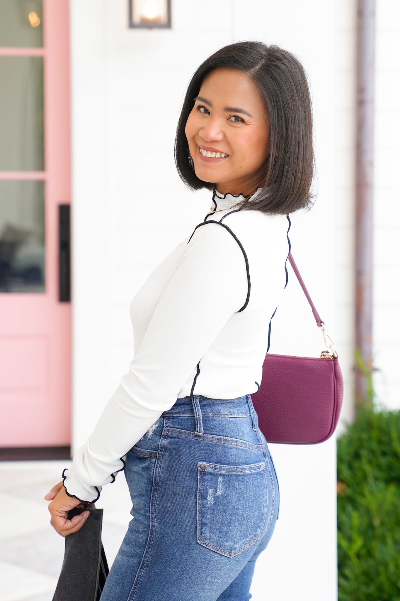 Ribbed Long Sleeve Mock Neck Top