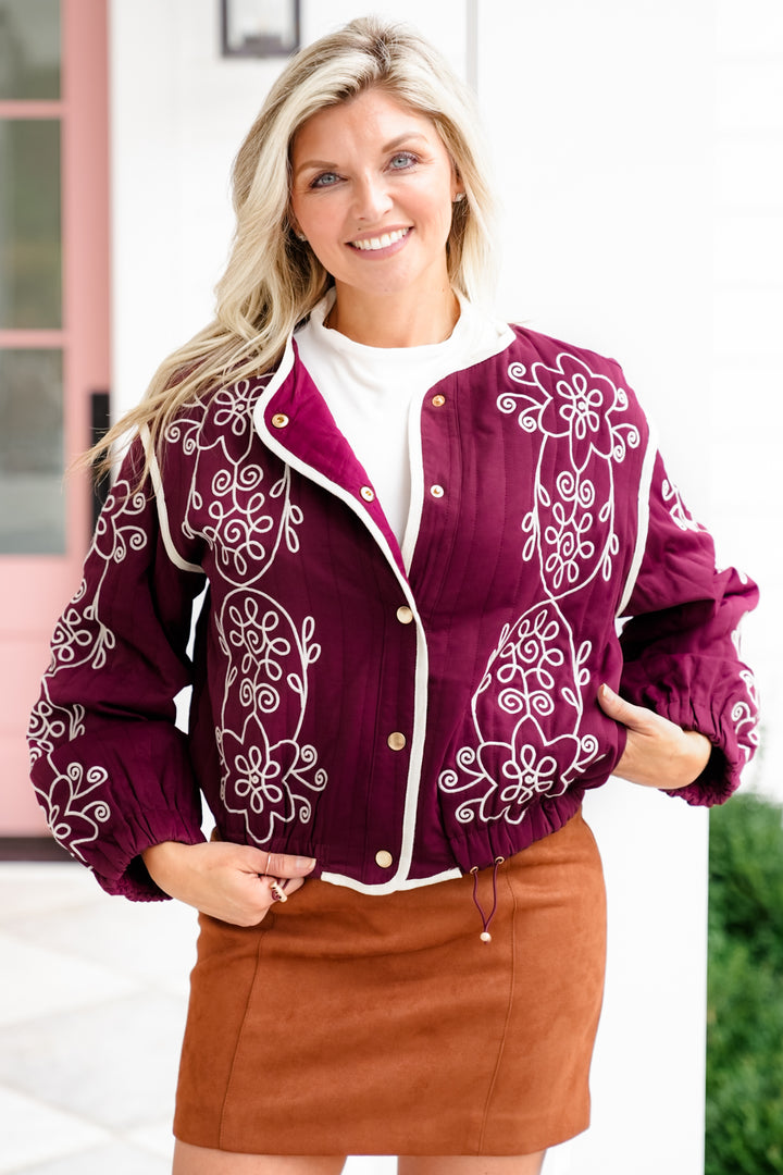 Embroidered Quilted Long Sleeve Jacket