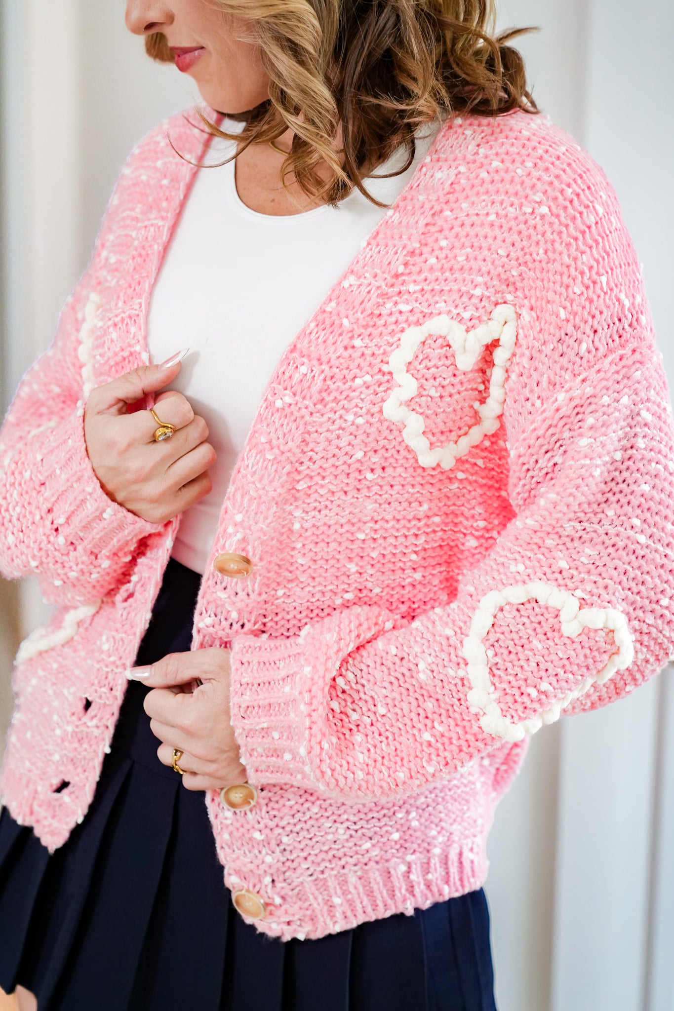 Confetti Long Sleeve V-Neck Cardigan with Hearts