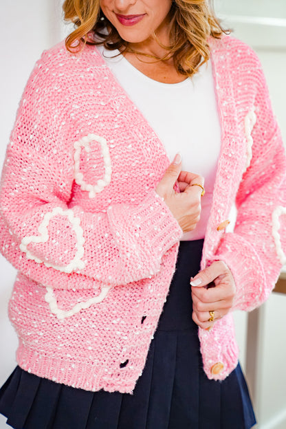 Confetti Long Sleeve V-Neck Cardigan with Hearts