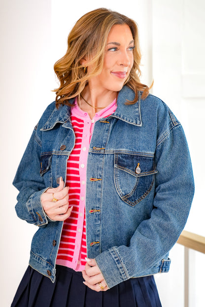 Medium Wash Long Sleeve Jacket with Heart Back