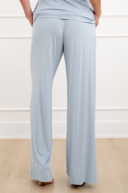 Blue Elastic Waist Wide Leg Pants