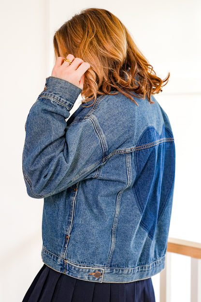 Medium Wash Long Sleeve Jacket with Heart Back