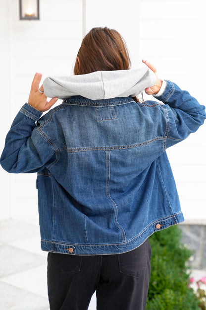 Plus/Reg Risen Dark Wash Long Sleeve Hoodie Jacket