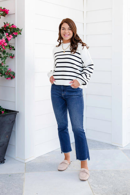 Door Buster! Zenana Exposed Seam Striped Oversized Sweater