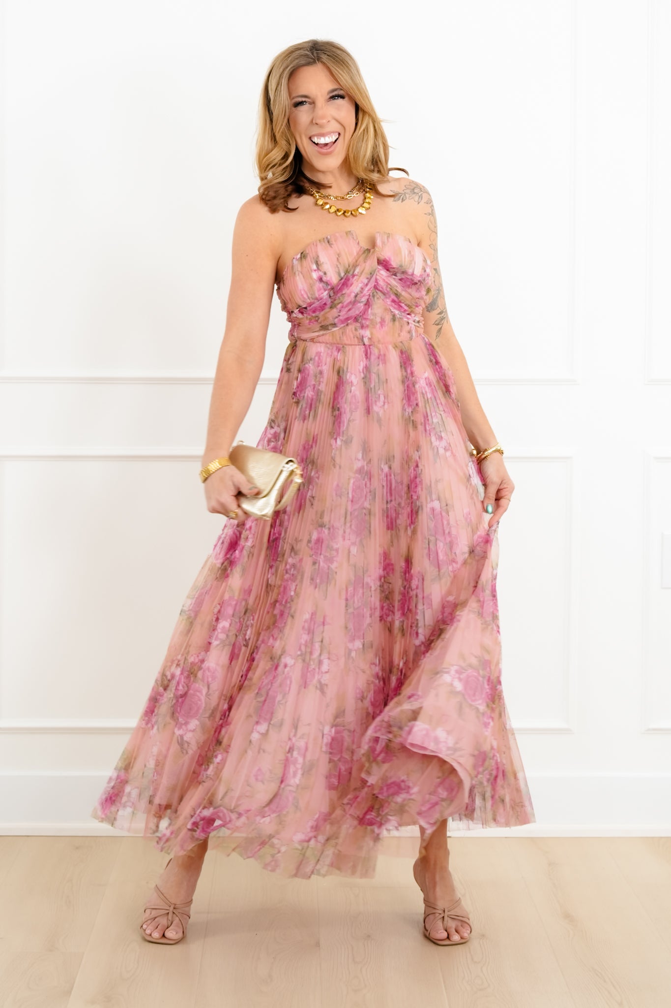 Floral Print Sleeveless Pleated Maxi Dress