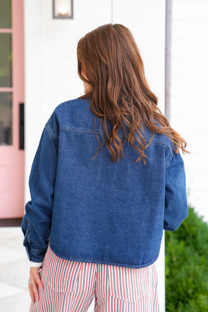Risen Dark Wash Long Sleeve Button Down Shacket