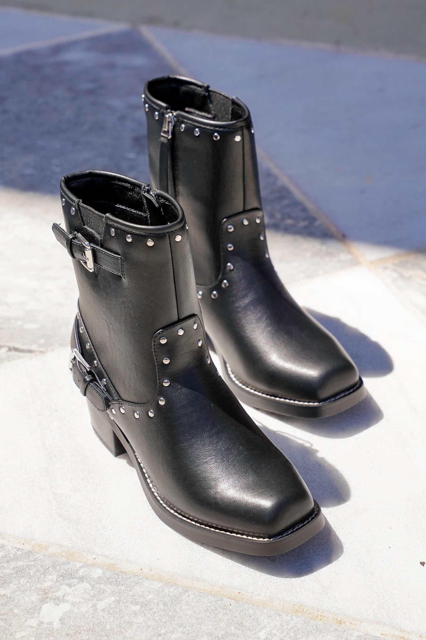 MIA Chunky Heel Vegan Leather Boots with Studs