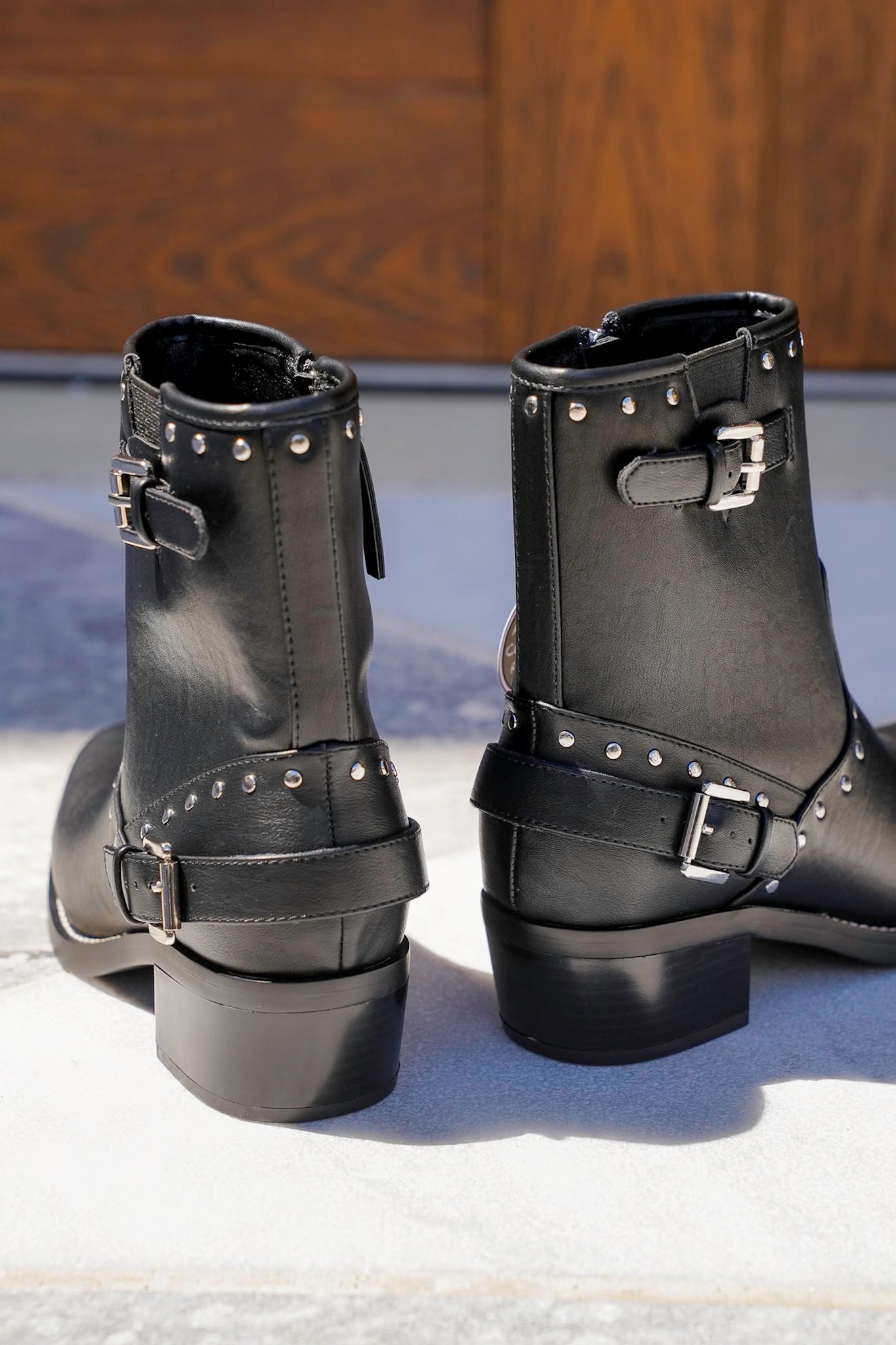 MIA Chunky Heel Vegan Leather Boots with Studs