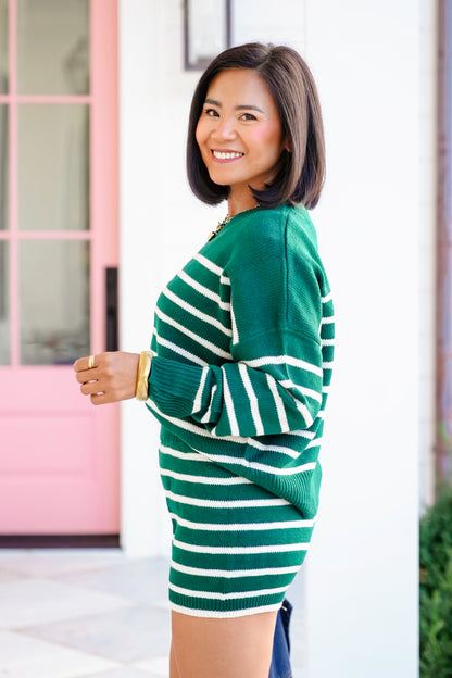 Stripe Long Sleeve Sweater and Shorts Set