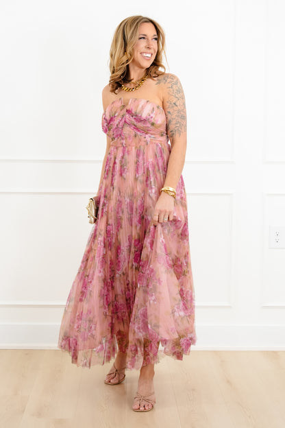 Floral Print Sleeveless Pleated Maxi Dress