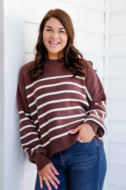 Door Buster! Zenana Exposed Seam Striped Oversized Sweater