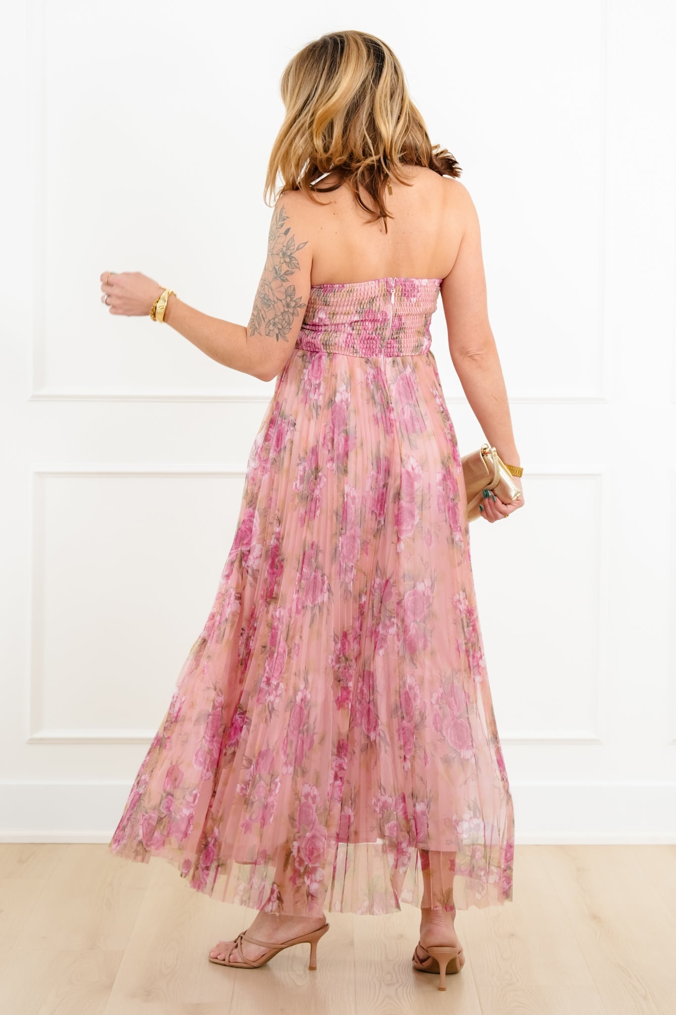 Floral Print Sleeveless Pleated Maxi Dress