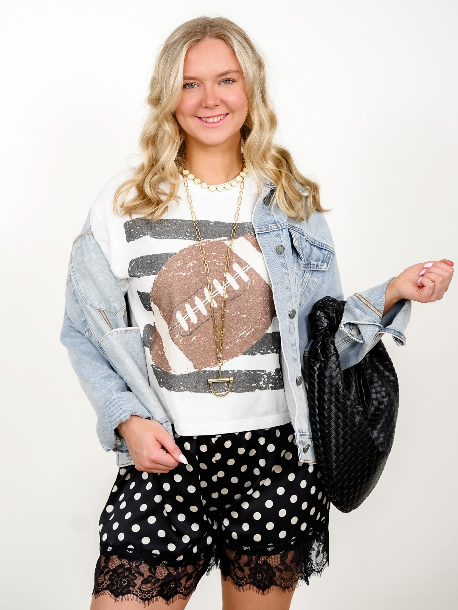 Plus/Reg Short Sleeve Striped Football Graphic Tee - Freckled Poppy