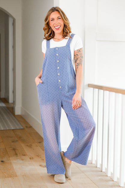 Plus/Reg Polka Dot Button Front Overall