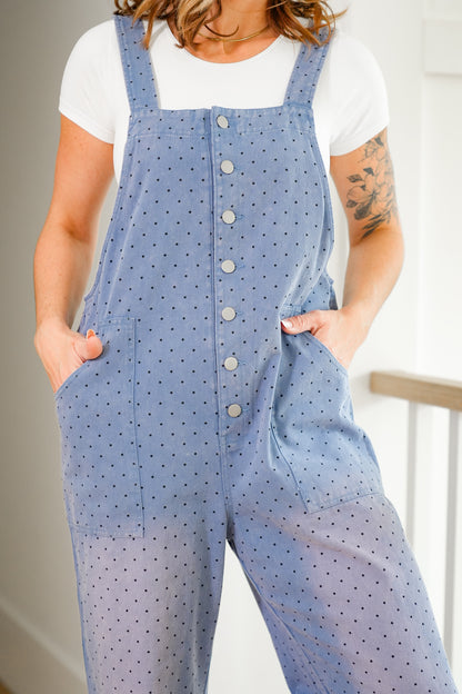 Plus/Reg Polka Dot Button Front Overall