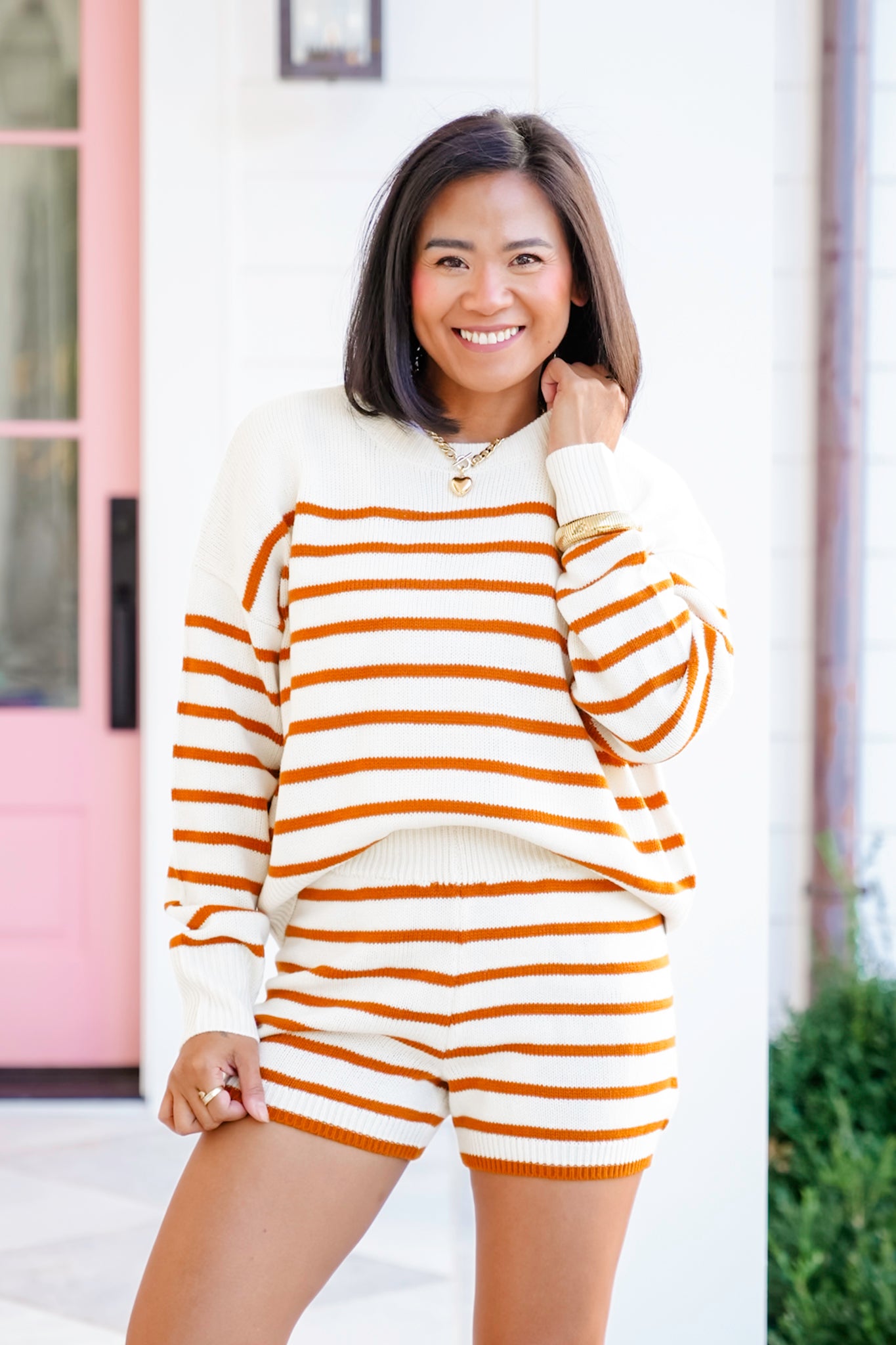 Stripe Long Sleeve Sweater and Shorts Set