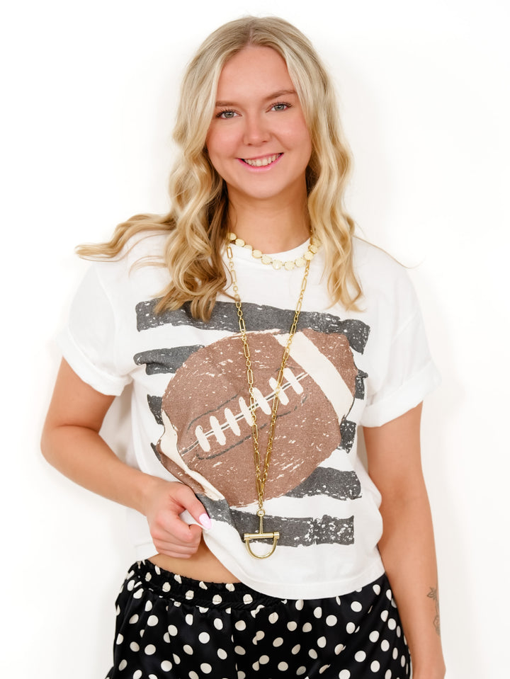 Plus/Reg Short Sleeve Striped Football Graphic Tee - Freckled Poppy