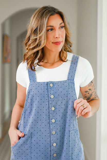 Plus/Reg Polka Dot Button Front Overall